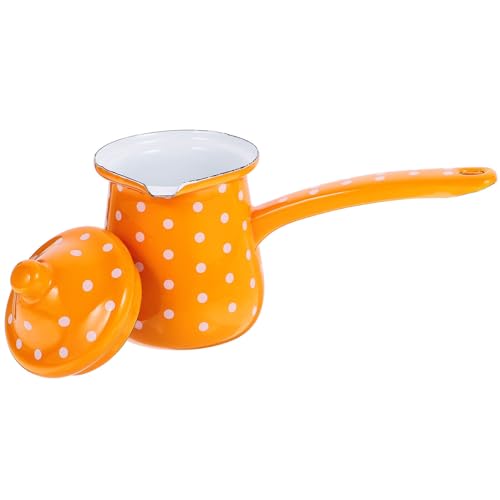 BAOBAOHU Cafetera turca esmaltada griega árabe con mango largo, jarra de agua, calentador de café, esmalte, mini sartén para derretir mantequilla, naranja