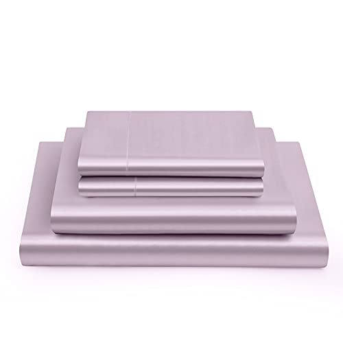 Vonty Satin Sheets Full Size Silky Soft Satin Bed Sheets Luxury Lavender Sheet Set, 1 Deep Pocket Fitted Sheet + 1 Flat Sheet + 2 Pillowcases