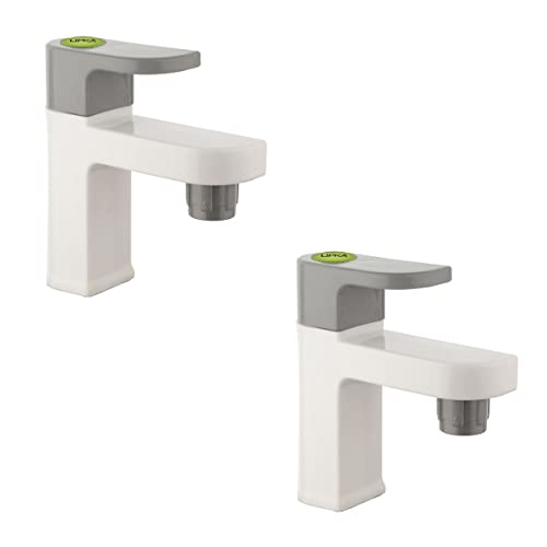 Image of LIPKA Pack of 2 Flora Pillar Tap Faucet | PTMT Water Tap | White /Gray Color | Plastic | Polished