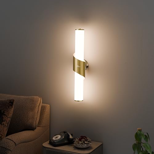Image of Murphy ALIX 18W LED Wall Lamp, 3C Color Changing (Cool White /Warm White /Neutral White), Golden Finish with Smoky Acrylic, Modern Wall Sconce for Bedroom, Living Room & Bedside (Pack of 2)