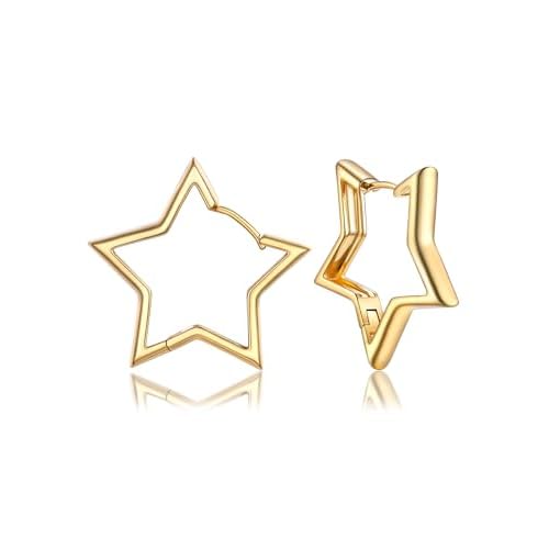 PROSTEEL Star Hoop Earrings for Women, 20mm/30mm/40mm/50mm/60mm, Small/Big Star Hoops, Non Tarnish Brass with14K Gold/Black Plated, Hypoallergenic, Jewelry Gift for Her 30MM Gold