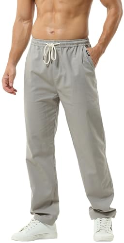 Hoerev Men Casual Beach Trousers Linen Summer Pants