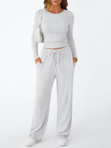 Trendy Queen Womens Two 2 Piece Matching Lounge Sweat Sets 2025 Early Fall Fashion Must Have Y2K Teen Workout Gym Clothes Wide Leg Airport Travel Vacation Outfits Sweatsuit Winter Essential Clothing