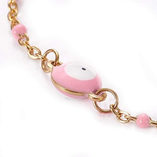 Image of LZD Stainless Steel Enamel Chain Bracelet Lobster Evil Eye Gold Adjustable 2mm A110