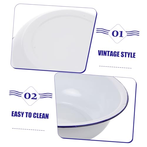 Set de 2 Tazones Grandes de Esmalte Blanco Vintage con Borde Rojo miniatura 7