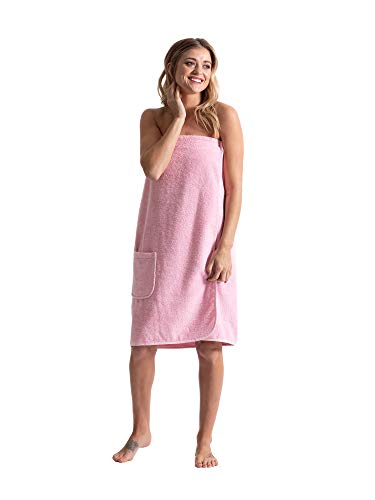 Turkuoise Cotton Knee Length Spa/Bath Terry Body Wrap with Adjustable Closure Pink