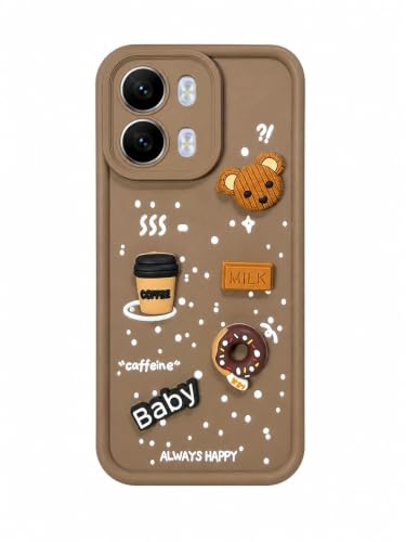 Image of Bintage Cute Fun Taddy Cartoon 3D Ball Bear Milk Cake Coffee Silicon Case Full Body & Camera Protection Back Cover Compatible for Oppo K14 5G - Brown