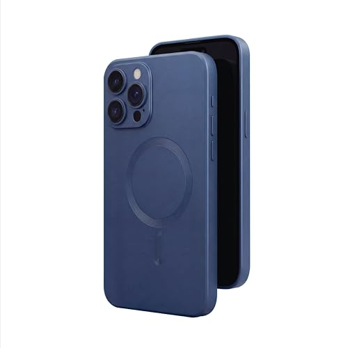 Image of amazon basics Premium Mag-Safe Case for iPhone 14 Pro Max | Shockproof & Anti-Scratch Cover | Soft Silicone with Wireless Charging | Camera Lens Guard - Blue