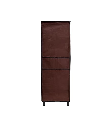Image of Multi Utility 5 Layer Shelf Collapsible Metal Pipes with Non-Woven 100GSM Fabric Cover for Shoe /Cloth /Toy /Books Rack (Brown, Metal)