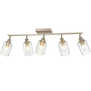 LOUSACE 5-Light Brushed Nickel Track Lighting Kit with Clear Glass, Modern Track Light Fixtures Flush Ceiling Mounted, Tracking Vanity Lighting Rotatable Spotlight for Kitchen Bathroom Accent Shop