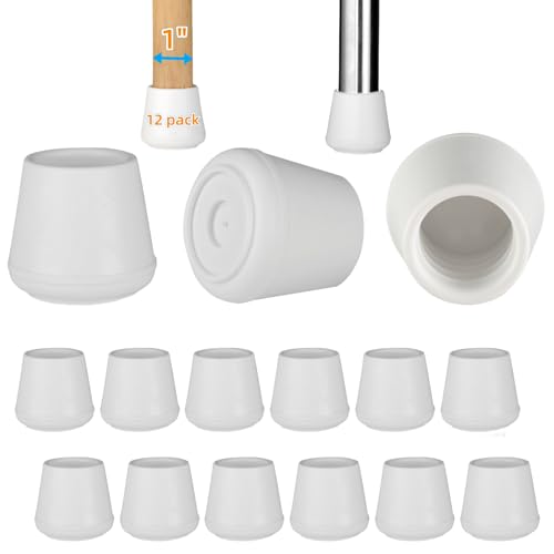 1 Chair Leg Tips Caps Non-Slip Rubber Leg Tips Stool Leg Protectors Cap Folding Metal Chair Leg Tip Replacement Chair Leg Floor Protectors Round White 12 Pack
