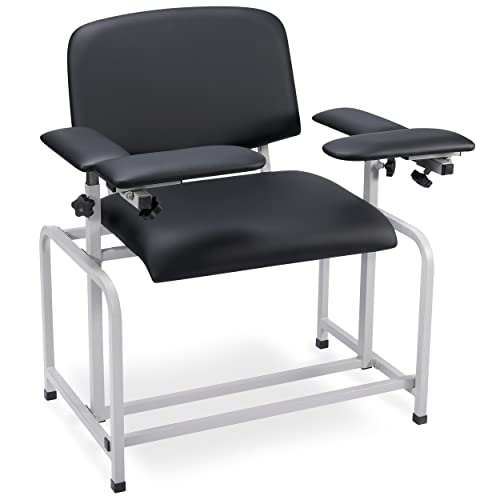 VivaComfort Black Bariatric Wide Padded Blood Drawing Chair, Phlebotomy Chair with Adjustable Armrest, 35' H x 18' L x 29'W, Blood Draw Chair, Medical Chair, Great for Mommy and Me