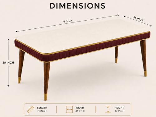 Image of WOODEN SPACE 6-Seater Wooden Dining Table Set | Nano Composite Marble Top | Solid Wood Base | Modern Dining Room Furniture with 6 Chairs (Maroon)