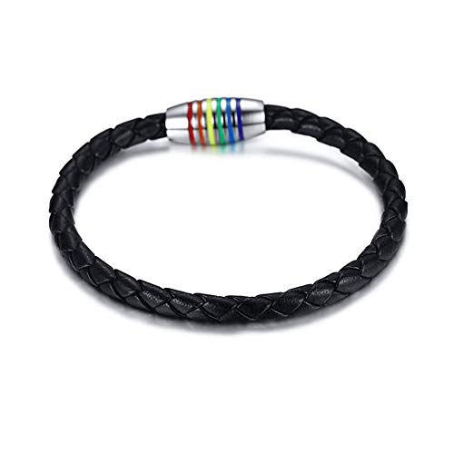 Image of Leather Braided LGBT Rainbow Bangle Bracelet - Gay & Lesbian Pride