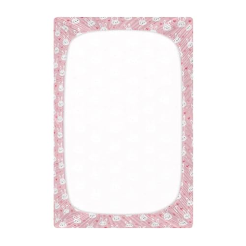 Image of Crib Sheet Breathable Soft Crib Mattress Sheet for Baby Toddler Boys Girls Fitted Crib Sheet Fit Standard Crib Mattress 52 x 28 Inch Pink Bunny Hearts