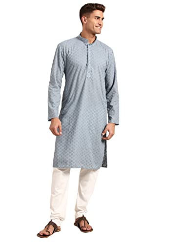 Men's Designer Chikankari Embroidered Kurta with Churidar Set (SQR) |21 Options|