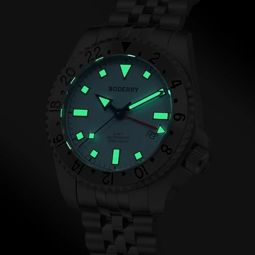 Image of BODERRY Men's Watch Titanium Automatic 200M Waterproof Diver Watch with GMT Automatic Movement and Titanium Bracelet-Admiral