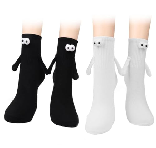 Yangwen Ventosa Magnética 2 Pares Mano a Mano Divertidos Succión Magnéticos calcetín MuñEcas Calcetines para Hombres y Mujeres (Negro Blanco)
