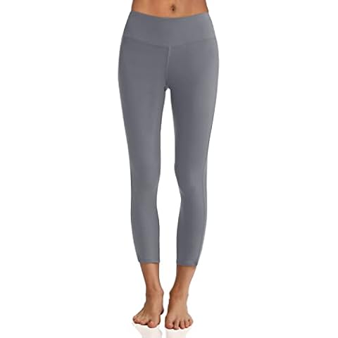 Oalka Women's Yoga Capris Running Pants Workout Leggings, Light Grey, M Cover