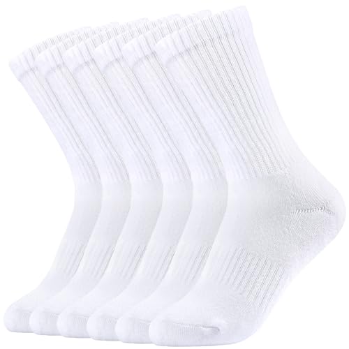 LO SHOKIM Crew Socks Women Athletic Socks Men Cushioned Running Socks 6 Pairs Cotton Dress Work Sports Socks 4-10