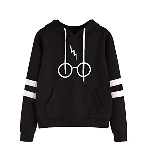 Hanyixue Mujeres Camisetas Manga Larga Varsity Gafas de Harry Potter Encapuchado Camisa de Entrenamiento Sudaderas con Capucha Sweatshirt Tops (S, Negro)