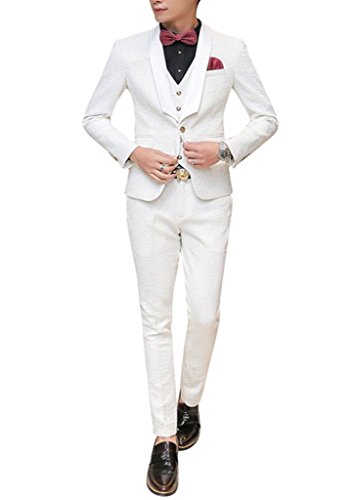 Mogu Mens New Casual Slim Fit Skinny Dress Suits 3 Piece Us Size 38 (Label Size Jacket 54, Pants 34) White #TOP3