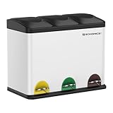 SONGMICS Mülleimer Küche, Mülltrennsystem 3 Fächer, Abfalleimer, 45 Liter Treteimer aus Metall, 3 x 15 Liter, Tretmülleimer mit Deckel, Stahl, wolkenweiß-tintenschwarz LTB45W