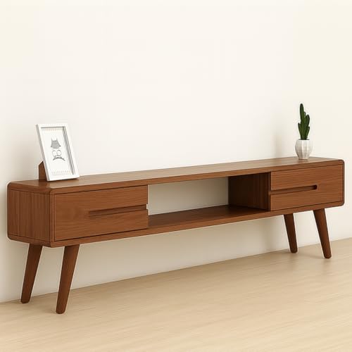 Image of Streem Solid Sheesham Wood Entertainment Floating Tv Unit for Living Room | Media Tv Cabinet | Open Shelf & 2 Door Drawer Storage (100 CM TV Unit, Floor Mount)