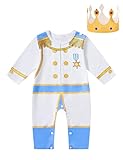 Kewlent Baby Boy Prince Charming Costume Infant Halloween Medieval Royal Prince Romper With Crown (3-6M, White)