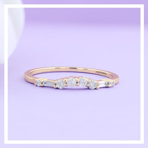 0.22 Cttw 14K Solid Gold Round & Baguette Cut Diamond Womens Anniversary Wedding Band 1/3