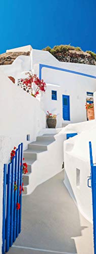 A.Monamour Sticker Porte Autocollant Poster de Porte 3D Architecture Bleu Blanc Vieille Rue De L'Île De Santorin Grèce Vinyle Affiche de Porte Sticker Mural Papier Peint Art Décor 90 x 200 cm