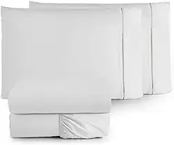 Jogo de Lençol 4 Peças com Ponto Palito 400 Fios Toque Macio (Branco, Viúvo)