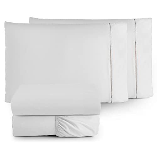 Jogo de Lençol 3 Peças Ponto Palito Percal 180 Fios Algodão Liso Vários Tamanhos (Branco, Solteiro 03 Peças)