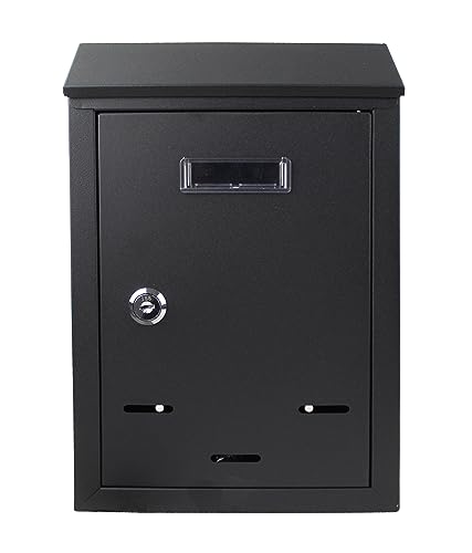 Buzón de Pared Correo con Tapa Antilluvia, Buzón de Exterior de Metálico con Cerradura y Llaves