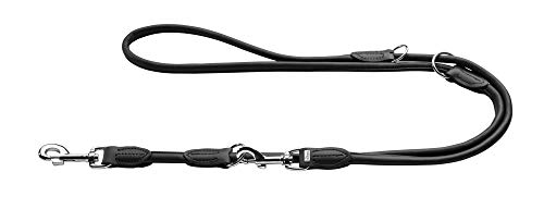 HUNTER ROUND & SOFT Verstellbare Hundeführleine, Leder, rundgenäht, 8/200, schwarz
