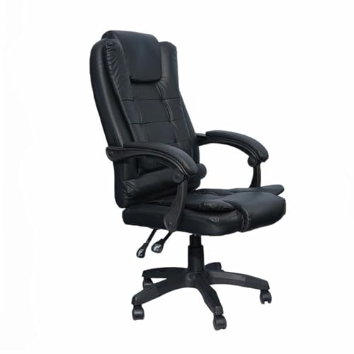 DASCK Sillón de Oficina Reclinable – Cuero Sintético Negro, Altura Ajustable, Base Giratoria y Apoyabrazos Acolchados – Silla de Dirección Ergonómica
