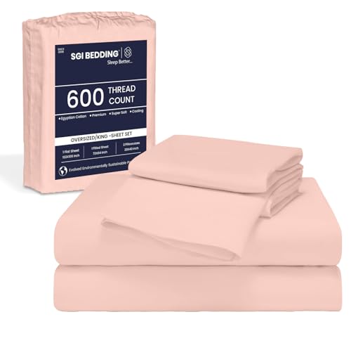 Image of SGI bedding 96 inchx96 inch 4 Pc Vermont King Sheet Set 600 TC 15 inch Deep, Peach