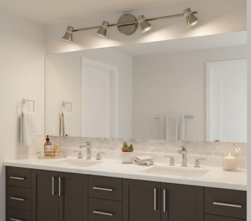 Image of 4-Light Dimmable LED Track Lighting Kit, Industrial Gunmetal Flush Mount Ceiling Spotlight, Adjustable Heads with Directional Lighting (LED Bulbs Included)
