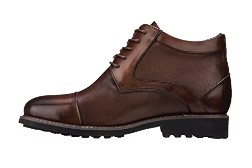 CALTO Men's Invisible Height Increasing Elevator Shoes - Dark Brown Leather Lace-up Cap-toe Boots with Inner Faux Fur - 3.2 Inches Taller - Y41089 - Size 9 D(M) US3
