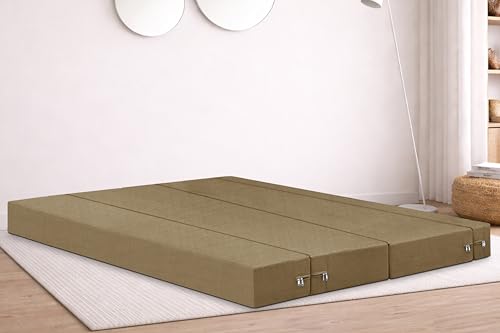 Image of Rosebell Four Seater Foldable Sofa Cum Bed (6x6 Feet) ? Jute Fabric, Washable Removable Cover, Includes Cushion | Space Saving Convertible Sofa Bed for Home, Office & Guests - Golden