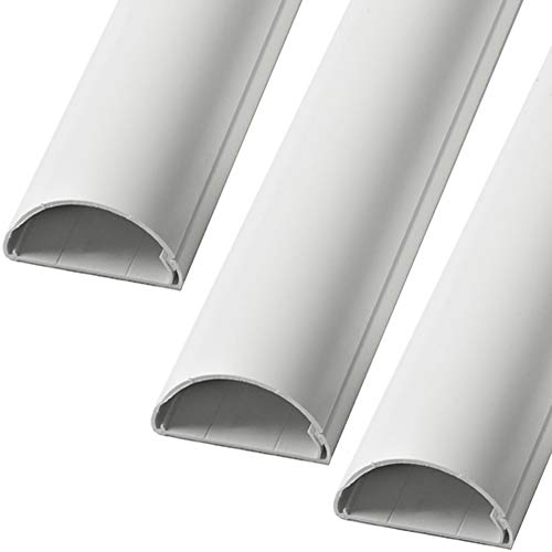 3m (3x 100cm) – 16mm x 8mm White Trunking | HALF ROUND Cable Conduit Cover | HDMI AV TV Ethernet & Speaker Wire Ducting | Wall Tidy Management | Self-Adhesive Backing EASY INSTALL | Neat Skirting Home