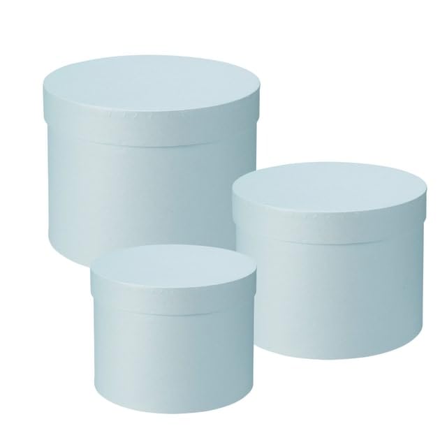 Floralcraft Set of 3 Symphony Hat Boxes with Lids (Baby Blue), Empty Storage Boxes Round Lined Cardboard Florist Hat Boxes Jewellery Boxes for Wedding Anniversary Valentines Gift Christmas