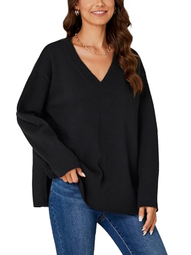 KIFOVEN Women’s Casual Oversized Tunic Sweater V Neck Long Sleeve Side Slit Pullover Loose Fall Knit Top4