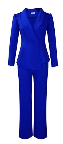 Stunning Royal Blue Women's Business Suit Set with Dress and Pants - Image 2