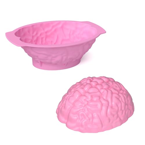 Halloween Silicone Molds - Brain Jello Mold with Support Base 3D Realistic Silicone Human Brain Gelatin Mold Deep Halloween Baking Pan for Halloween Cakes Breakable Chocolate Jelly or Pudding