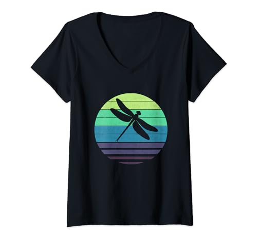 Dragonfly Silhouette Vintage Bug Insect Dragonfly Lover T-Shirt avec Col en V
