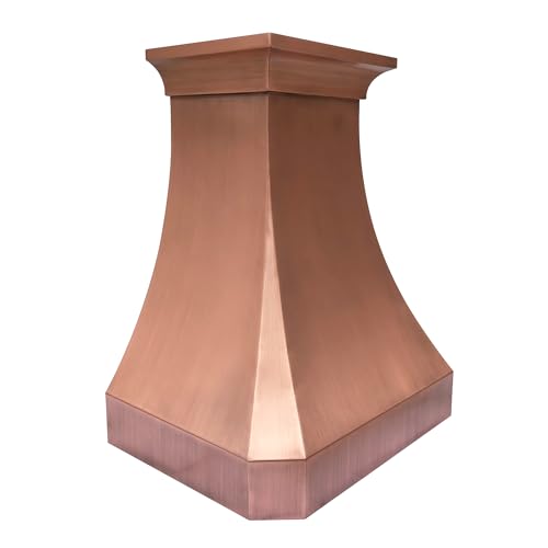Image of SINDA Handmade Hammered Copper Vent Hood, Includes Professional Liner, Internal Motor and Lighting, Luxury Design, Easy Installation, 48 inchW x 30 inchH, Wall Mount, Medium Patina Smooth Texture, In Stock