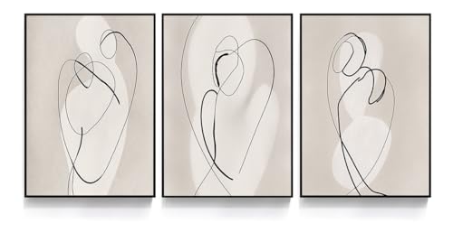 Kit 3 Quadros Arte Minimalista Riscos Forma Orgânica Moderno Decoração Casa Sala e Quarto (32x23cm,