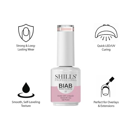 Image of SHILLS PROFESSIONAL BIAB - Builder in a Bottle 15ml | Soak Off UV & LED Gel Polish | Nail Strengthener, Base & Builder Gel in One | Long-Lasting, Chip-Resistant Formula | Available in 6 Shades (022 - Baby Pink)