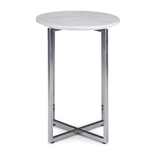 Simplihome Marsden Modern 18 Inch Wide Metal Accent Side Table With Chrome Base In White, Silver, End, Bedside Table And Nightstand, For The Living Room And Bedroom #TOP2